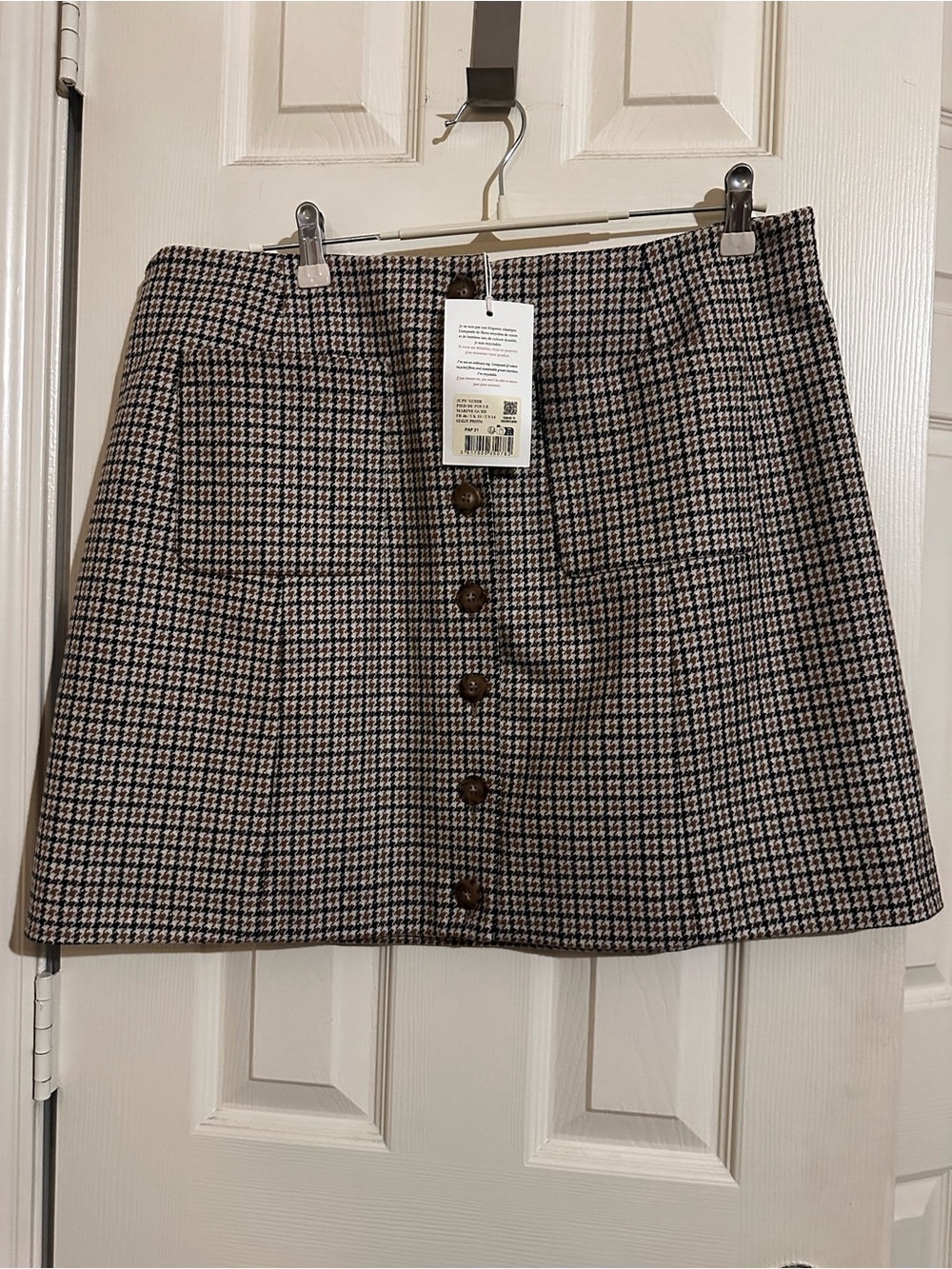 Sezane Nehir Skirt Navy Ochre Houndstooth - Size 14